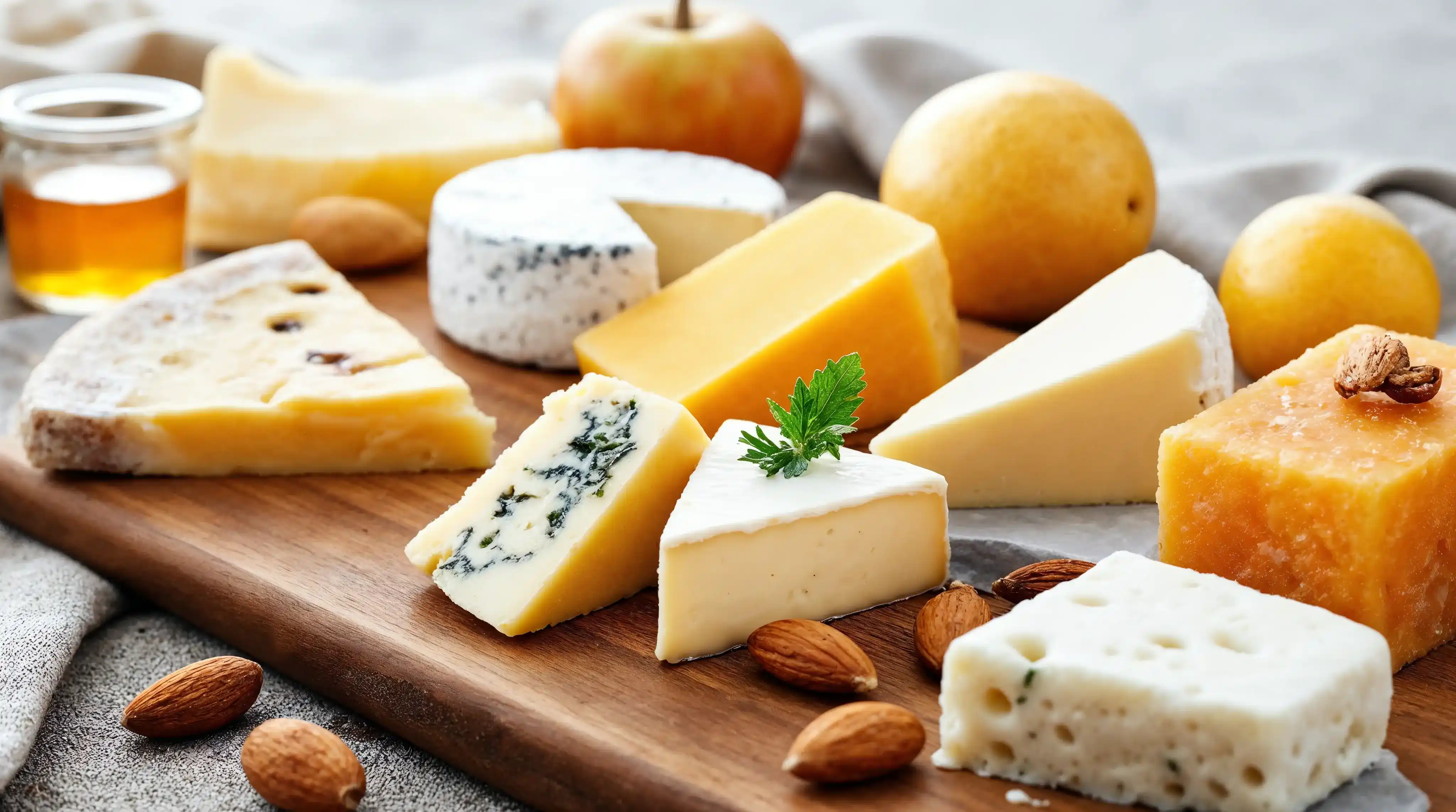 Selection of cheese-filled pastries including cheese rolls, cheesecakes, and cheese bread