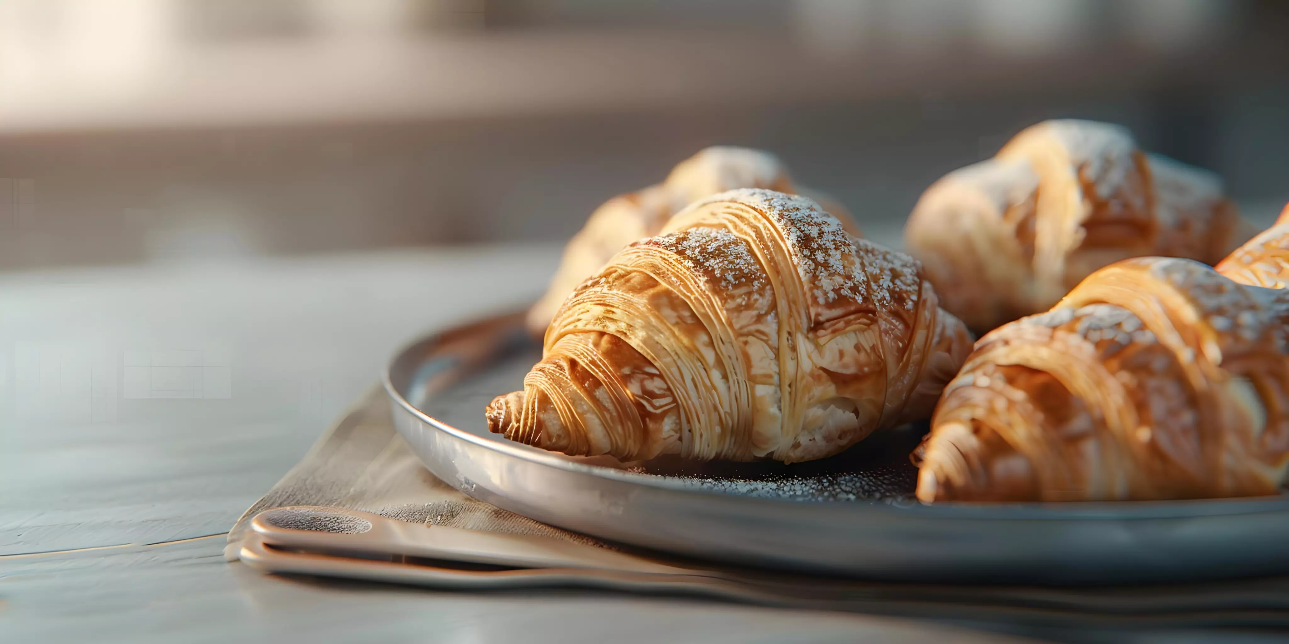 Golden, flaky French croissants with perfect layers, plain and filled varieties