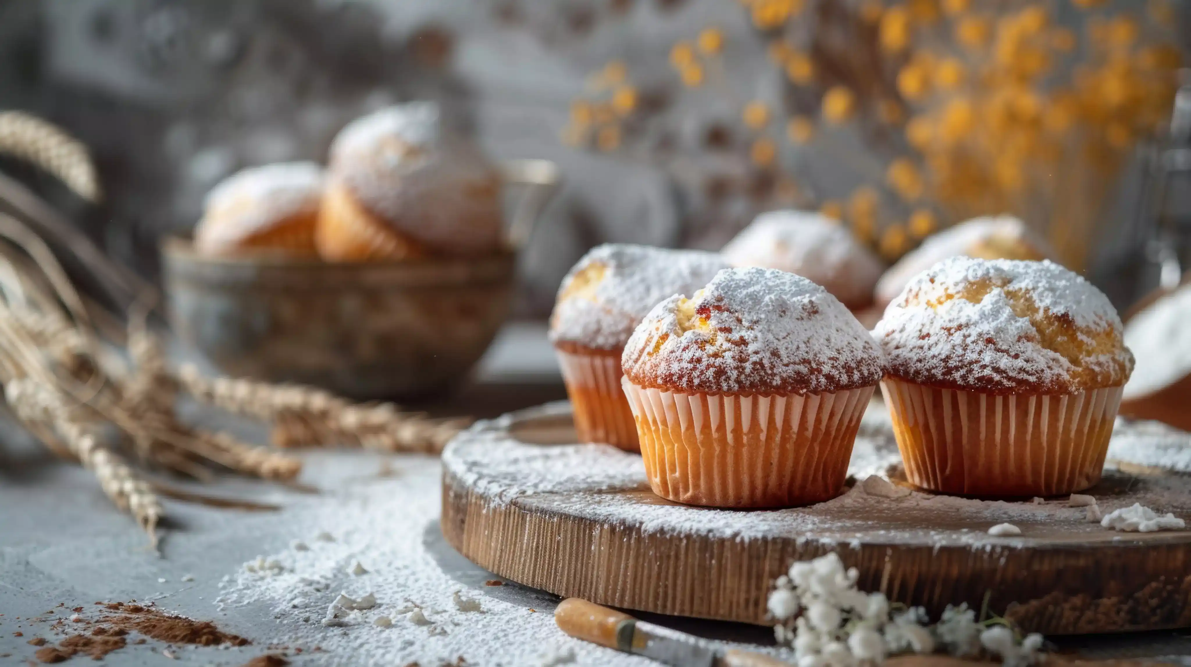 Freshly baked cupcakes and muffins with chocolate, vanilla, and fruit toppings