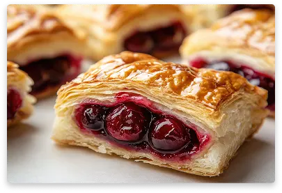 Triangular puff pastry filled with sweet cherry jam filling